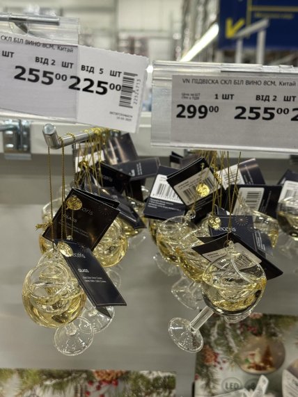 Іграшки на ялинку у формі келихів із вином