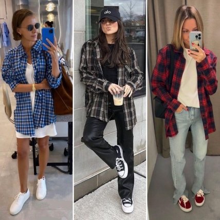 клетчатая рубашка на девушках