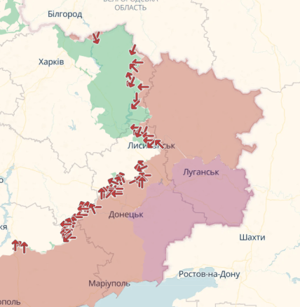 Луганская и Донецкая области на карте Deepstate