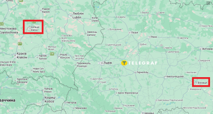 Кельце та Вінниця на карті