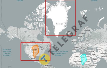 США та Гренландія на карті