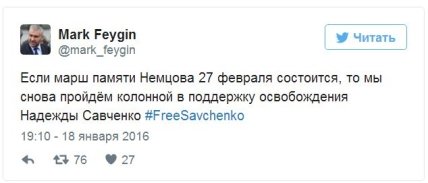 Фейгин: На марше памяти Немцова будут митинговать в поддержку Савченко