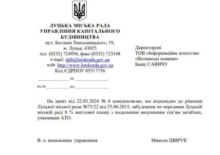 Ответ Луцкого горсовета на запрос журналистов – скриншот