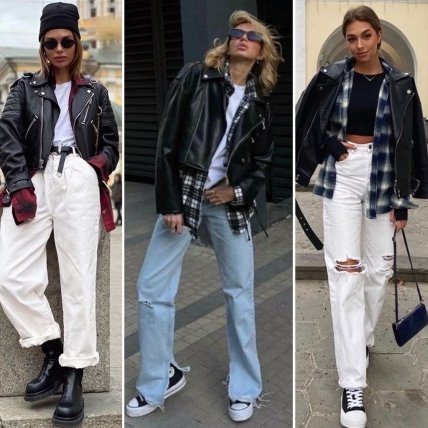 рубашка в клетку под кожаную куртку