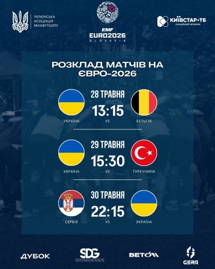 Расписание матчей сборной Украины на Евро-2026 по мини-футболу