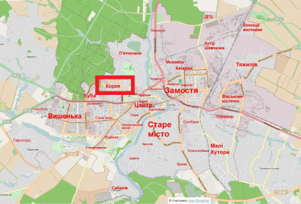 Район Корея у Вінниці на карті