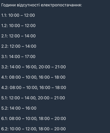 Графіки відключень у Черкаській області 19 березня