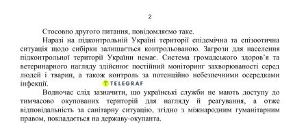 Відповідь Центру громадського здоров’я Міністерства охорони здоров’я для "Телеграфа"
