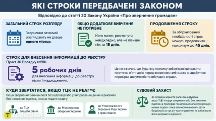 Инфографика о сроках рассмотрения обращений, внесения данных в реестр и судебной защите