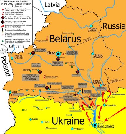 Можливі напрямки наступу на Київ та Чернігів на карті