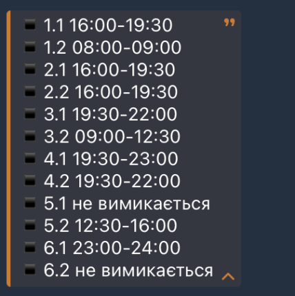 Графіки відключень у Харківській області 11 березня