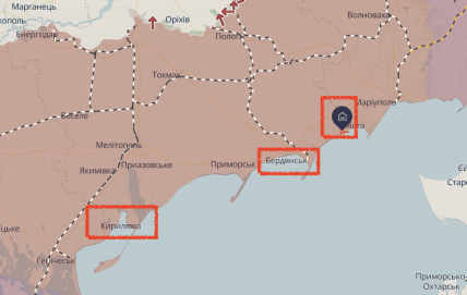 Кирлівка, Бердянськ, Урзуф на карті