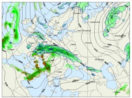 карта опадів у Європі в 7-8 лютого