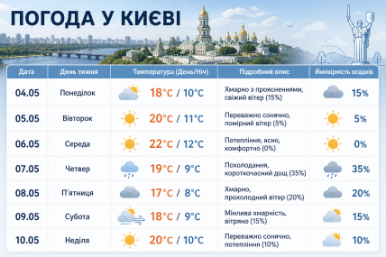 Погода в Киеве на 4-10 мая 2026