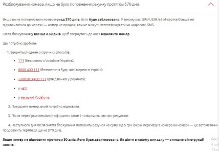 Условия восстановления номера в Vodafone