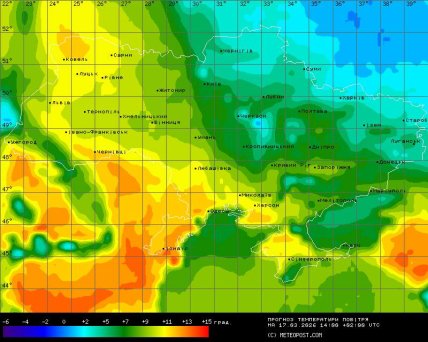 Карта температур в Европе
