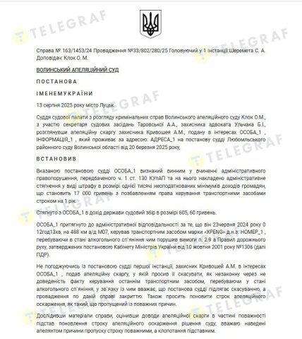 Постановление Волынского суда