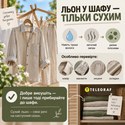 Льняную одежду нужно хорошо просушить. Инфографика: ИИ "Телеграф"