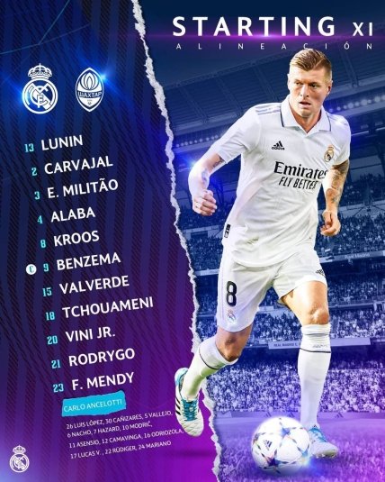 Стартовый состав Реала на матч с Шахтером