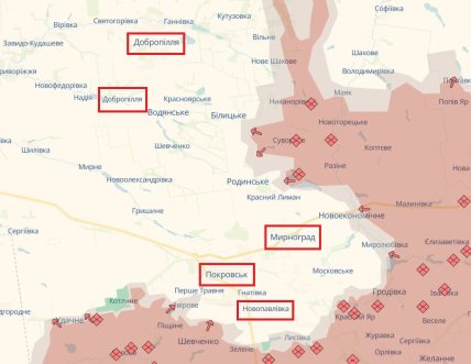Ситуация под Покровском и Добропольем, карта