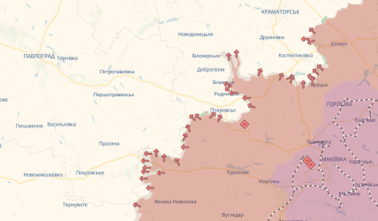 Покровск на карте боевых действий от DeepState на 15.08.2025