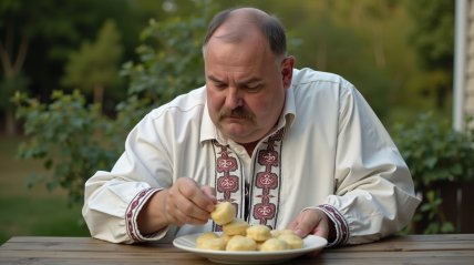 Лысый толстяк в вышиванке