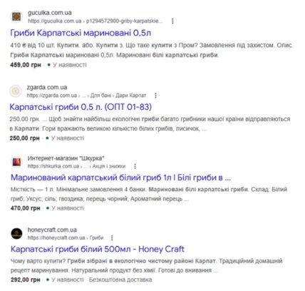 Средние цены на белые грибы в Украине.