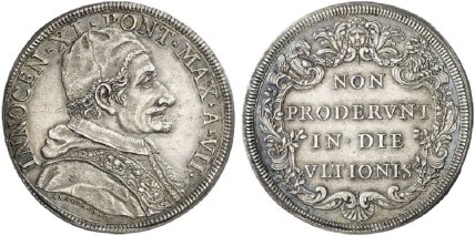 Серебряный пиастр папы Иннокентия XI (без указания года, 1682-1683)