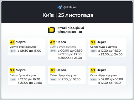 Графики отключения света в Киеве 25 ноября