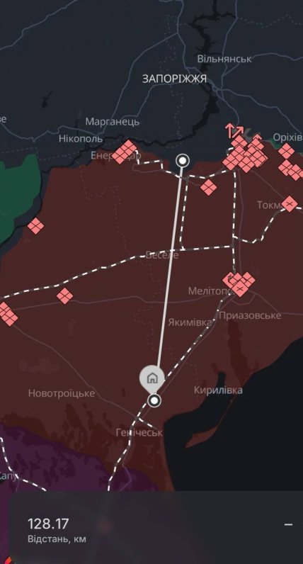 с. Рыковое, Генический район Херсонщины на карте DeepState