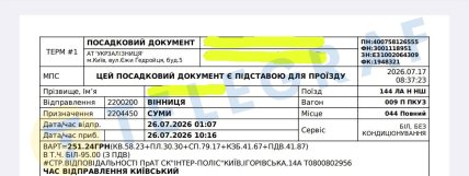 Квиток з Вінниці до Сум. Фото: "Телеграф"