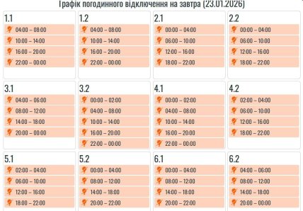 Графики отключений в Ивано-Франковской области 23 января
