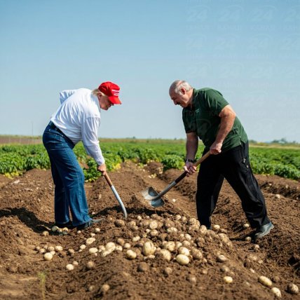 Дональд Трамп та Олександр Лукашенко копають картоплю, мем