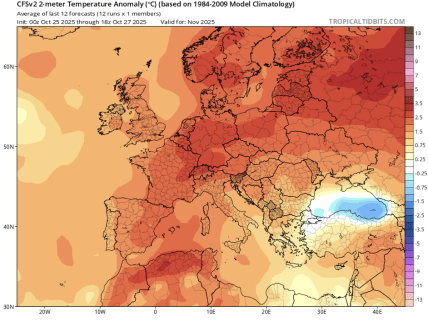 Карта температур в Европе