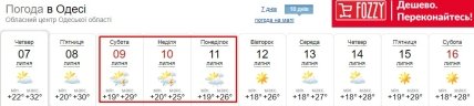 Погода в Одессе 7-16 июля