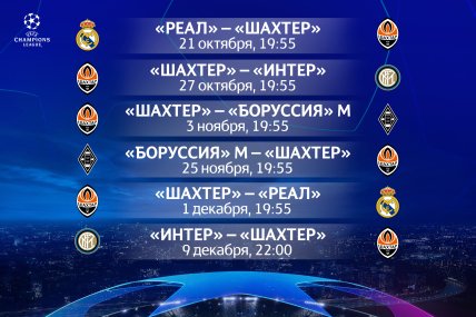 Расписание матчей Шахтера в Лиге чемпионов 2020/21