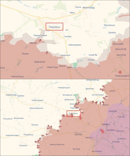 Покровськ на карті бойових дій DeepState 10.10.2025