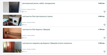В Виннице комнаты и общежития предлагают по цене от 4 тысяч гривен