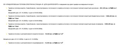 Действующие тарифы в Днепре