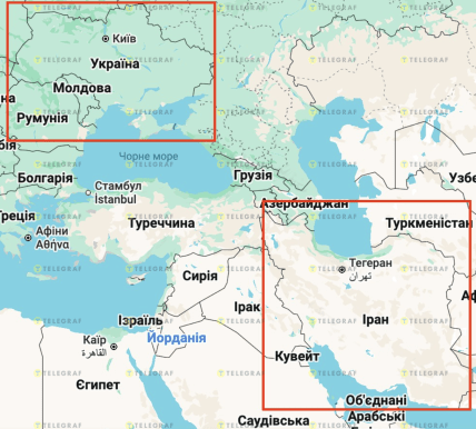 Україна та Іран на карті