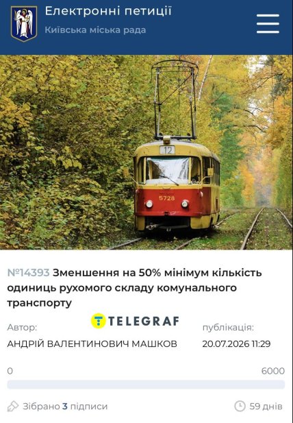 Петиція про зменшення кількість одиниць комунального транспорту Києва