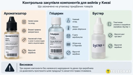 Контрольна закупівля компонентів для вейпів/Інфографіка ШІ