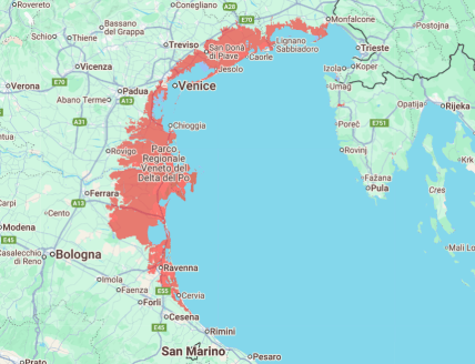Венето и Болонью в Италии затопят, если уровень моря поднимется на 1 метр