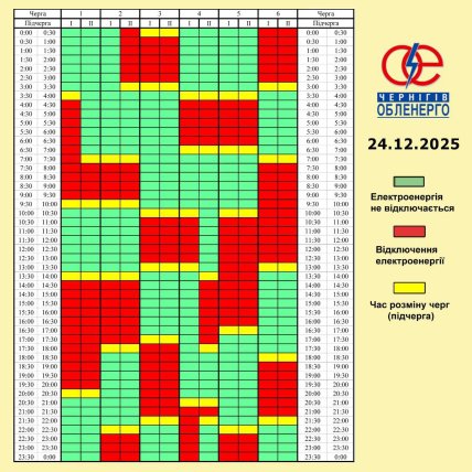 Графики отключений в Черниговской области 24 декабря