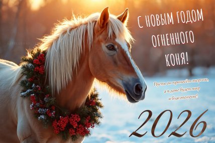 Картинки с годом Лошади 2026, открытки