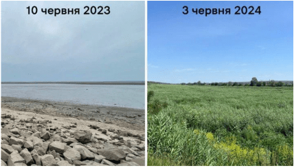Каховське водосховище у червні 2023 та 2024