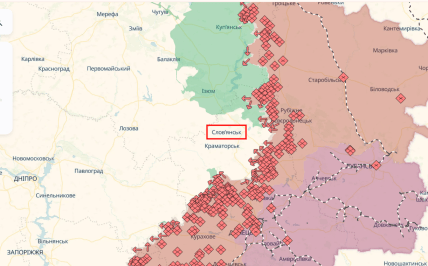 Ситуация в районе Славянска на карте deepstate
