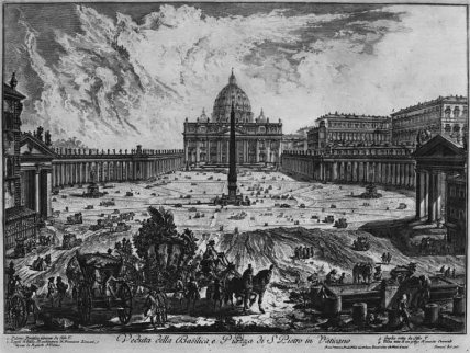 Площа Святого Петра з собором та колонадою Берніні, збудованою у 1656-1667 роках. Гравюра Джованні Баттісти Піранезі, 1760-ті роки
