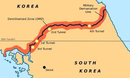 Буферные зоны между Северной и Южной Кореями на карте