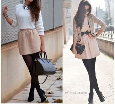 как сочетать черные колготки со светлыми вещами